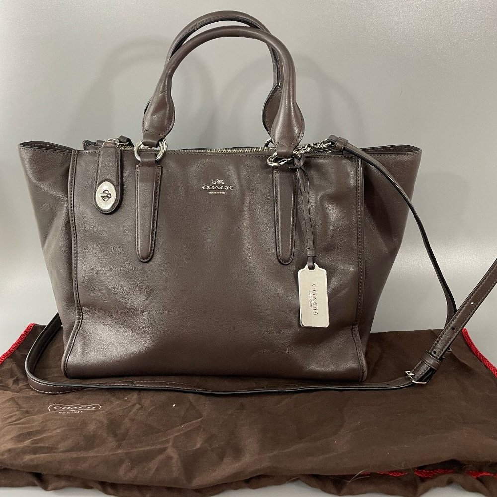 Coach Pebble Leather Tote Bag in Dark Brown